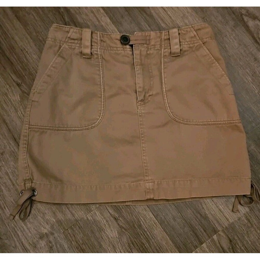 Sonoma Skort 6 Brown Life+style Pocket 100% Cotton Denim Tan Tennis Side Ties